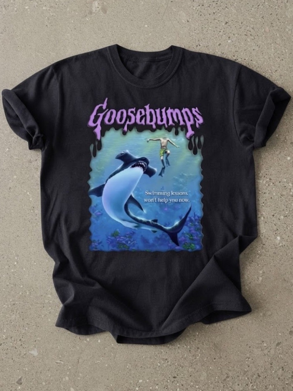 Scary Shark Ocean Quote Goosebumps Cotton Gildan T-Shirt